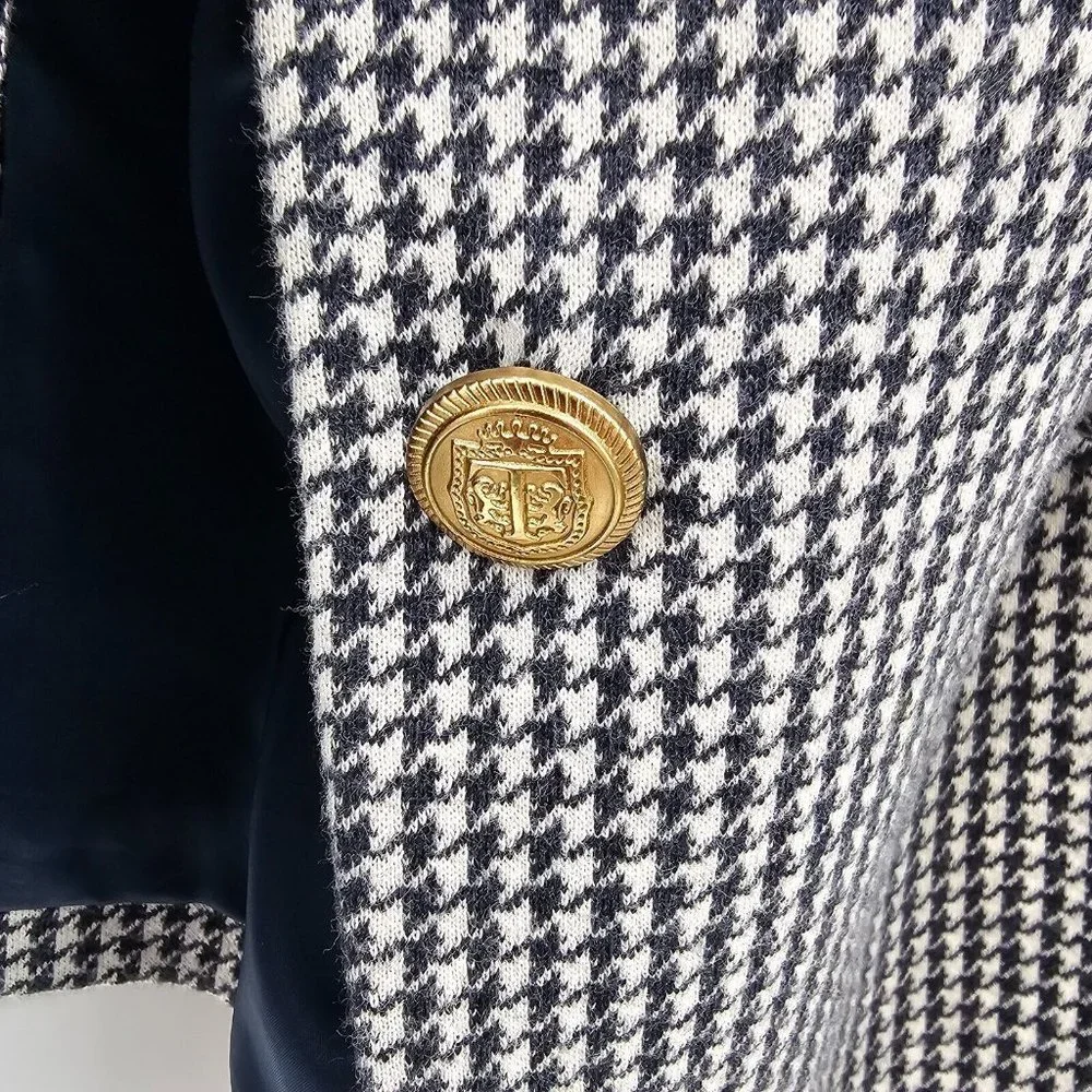 Talbots Houndstooth Blazer Jacket Women's 20W Petites Aberdeen Navy Blue Work - Picture 9 of 12